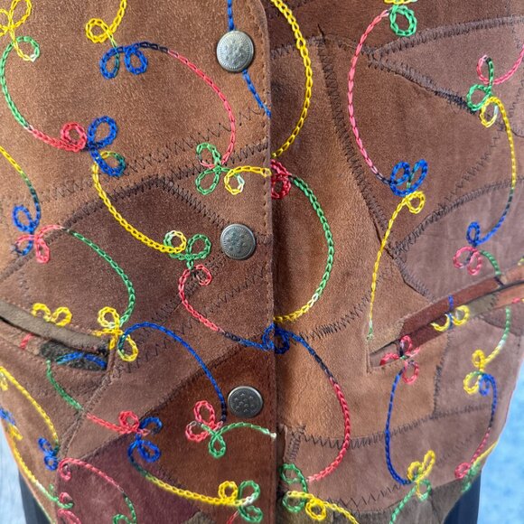 American Flirt Vintage Embroidered Patchwork Leather Vest - Medium - Picture 2 of 7